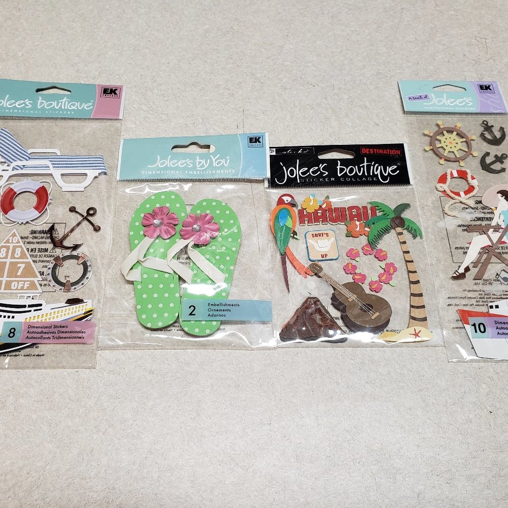4 New Packs Jolees scrapbooking travel Cruise Hawaii Tropical stickers craft